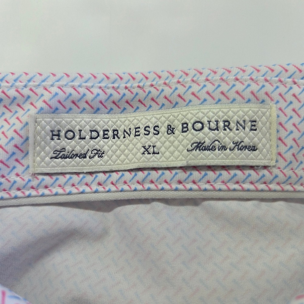 Holderness & Bourne Men XL The Demaret Golf Polo Shirt White Pink Blue Mossy Oak - Picture 4 of 9